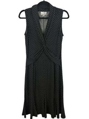 Joseph Ribkoff Black Polka Dot Dress Twist Front Sleeveless Knee Length Size 8